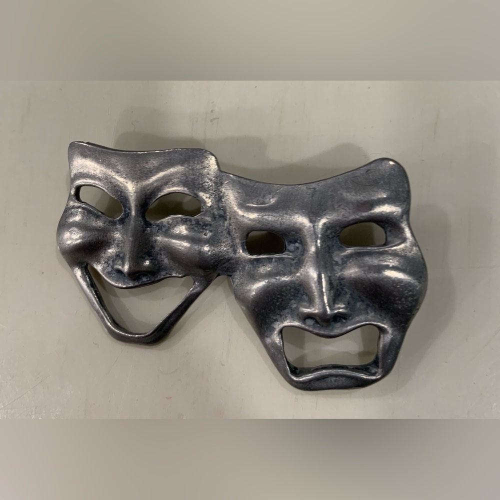 Pewter Comedy and Tragedy brooch.